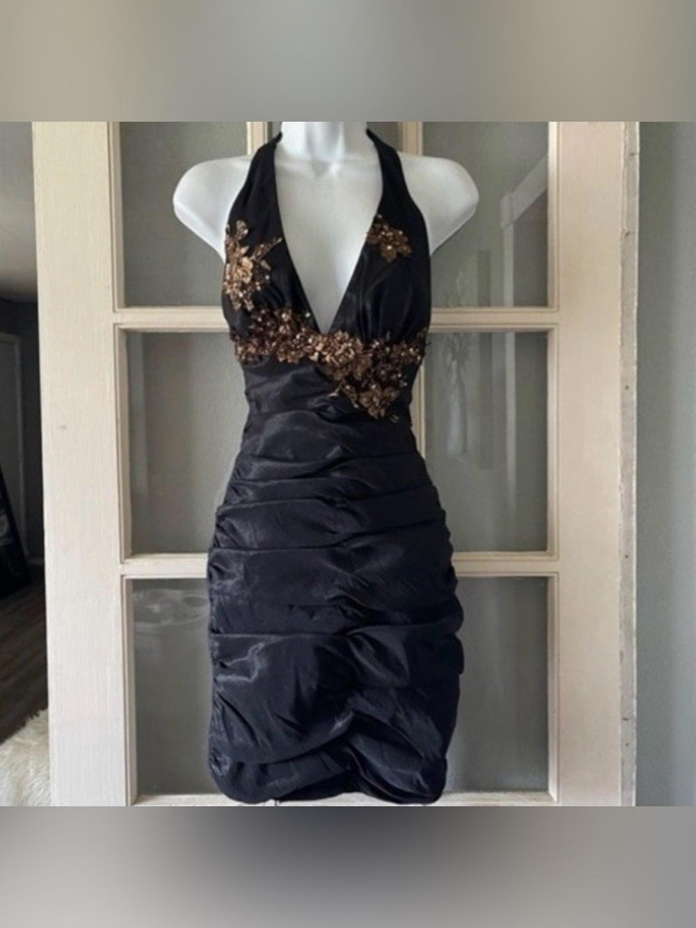 Julian Joyce Mandalay Black  Sequin Halter Dress Size 2